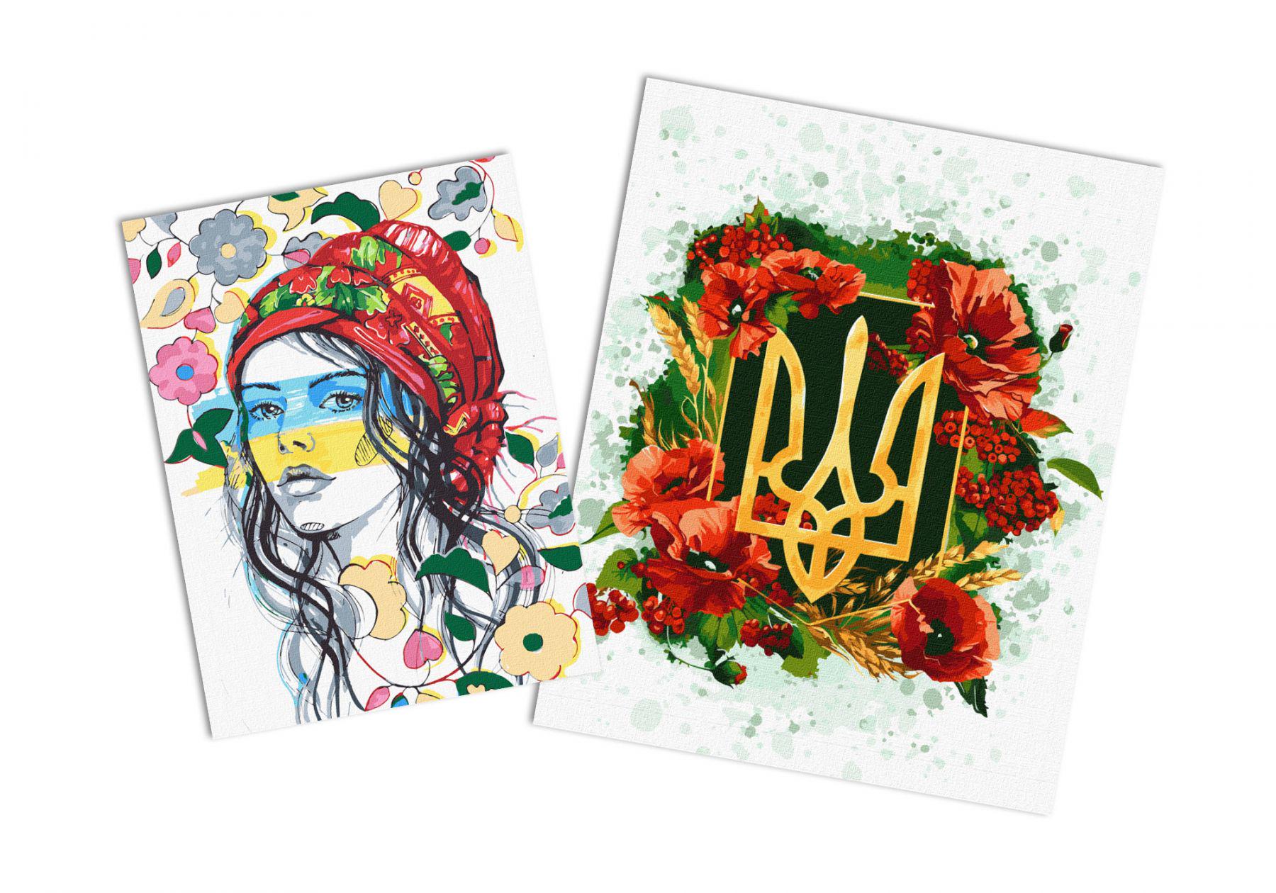 Набор картин по номерам Идейка 2в1 Цветущий трезубец 40x50 см KHO5009 и Украинские краски 30x40 см KHO4987 (CKHO0987)