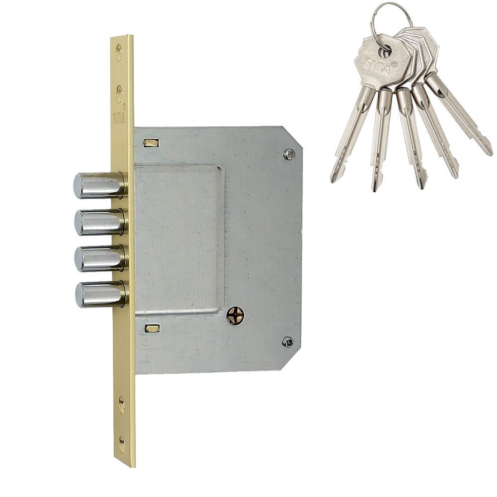 Замок врізний додатковий Siba 10189/4MF 5KEY Латунь полірована (10189/4MF PB 5KEY)