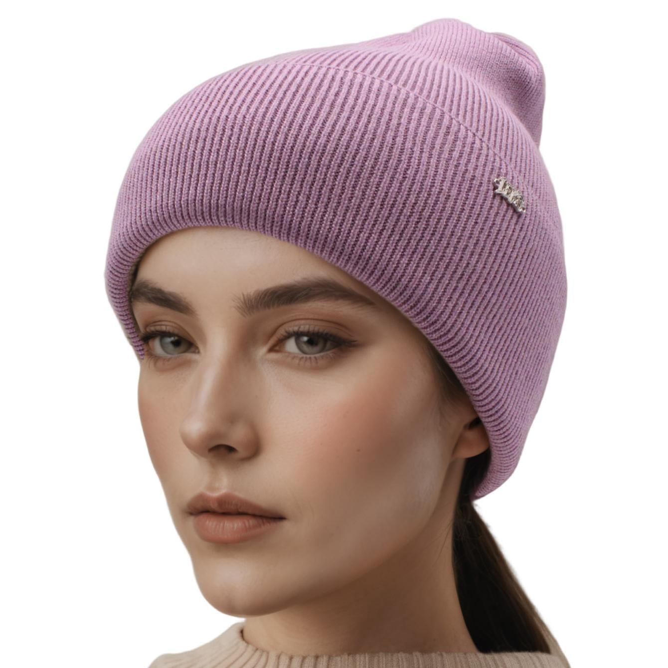 Шапка женская двойная шерстяная Leks ДАЛИЯ с отворотом One Size Лиловый (307963)