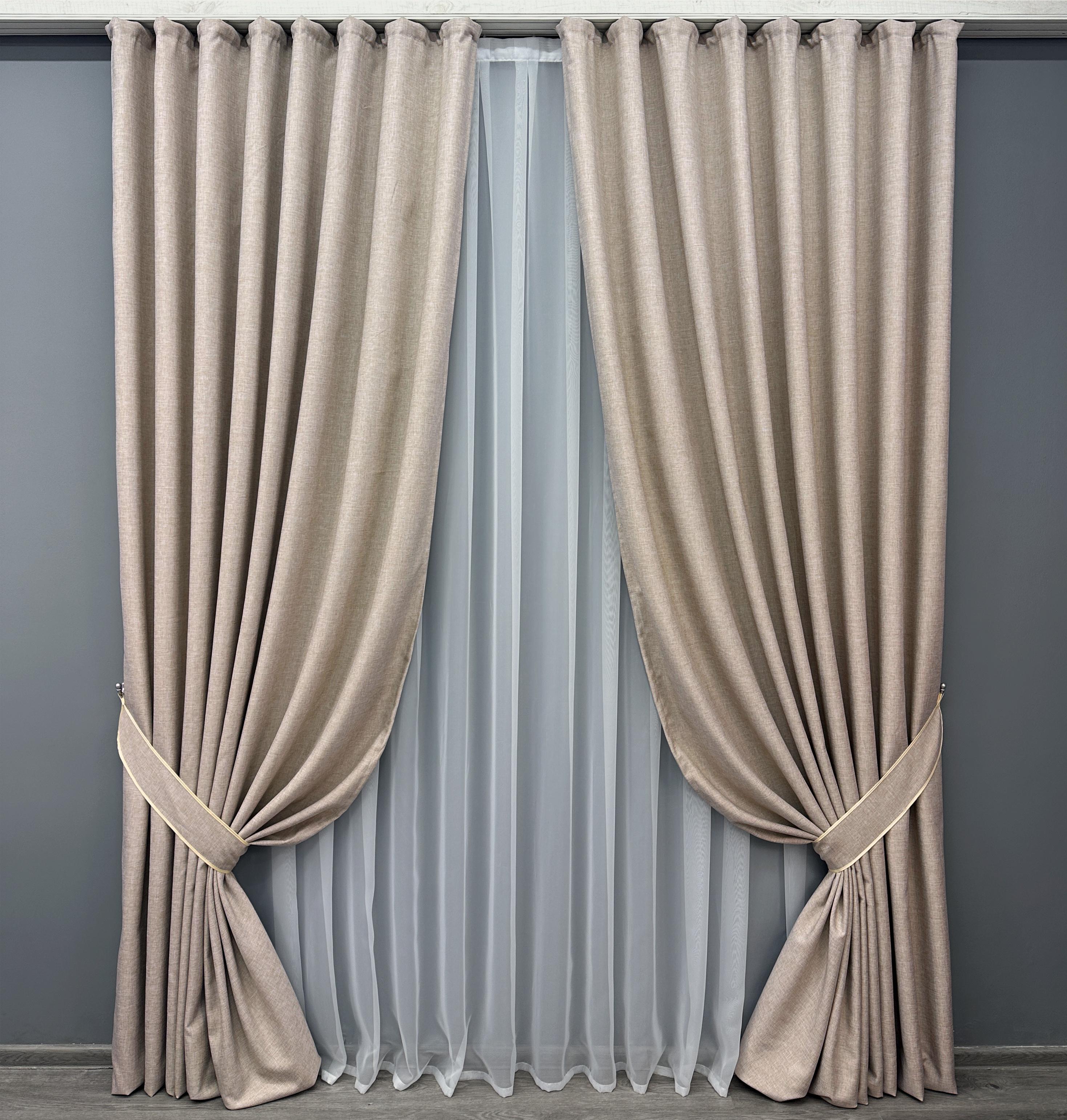 Комплект готовых штор VR-Textil Лен ALORA-TON № 1874ш 200х290 см 2 шт. Бежевый (32-165)