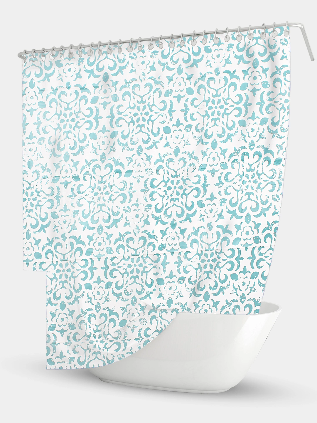 Шторка для ванной Stenson R88796 на кольцах 180x180 см с принтом Бело-голубой (33148556)