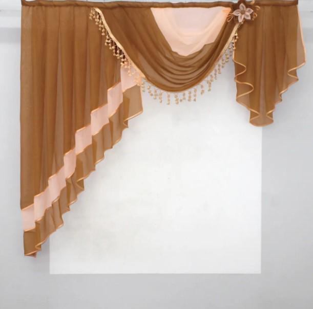 Ламбрекен в гостиную/спальню на карниз 1,5 м Коричневый/Персиковый (027л)