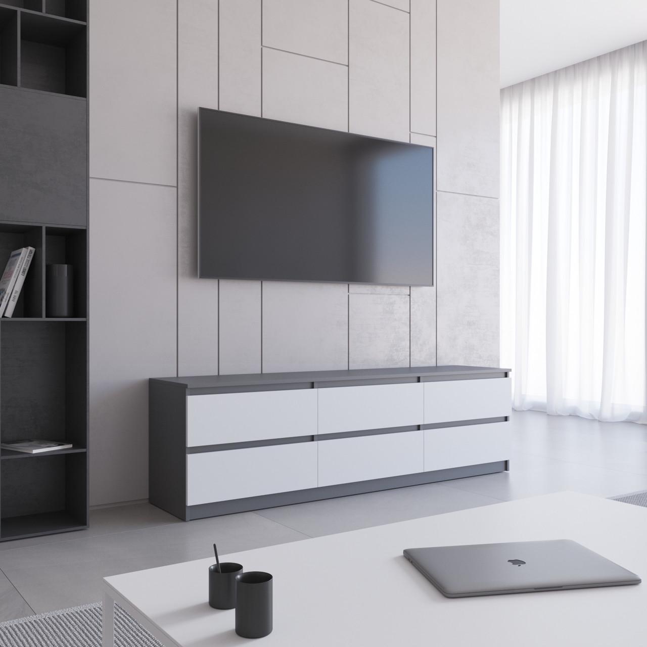 Тумба под телевизор Вайс R-12 1802х400х530 мм Антрацит/Белый Фасад (30665152) - фото 1 Тумба под телевизор Вайс R-12 1802х400х530 мм Антрацит/Белый Фасад (30665152) - фото 1