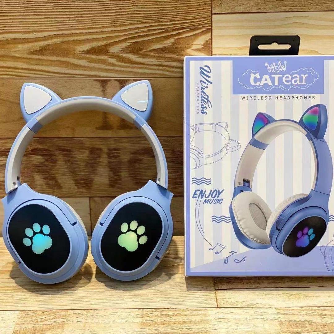 Беспроводные Bluetooth-наушники Kids VZV-380M Cat с ушками Blue - фото 2