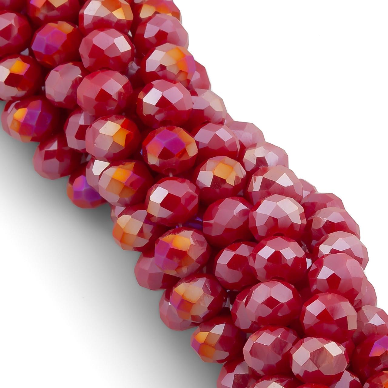 Намистини Swarovski огранювання рондель АВ непрозорий 8х6 мм 42 см 65 шт. Червоний (БС8096а57)