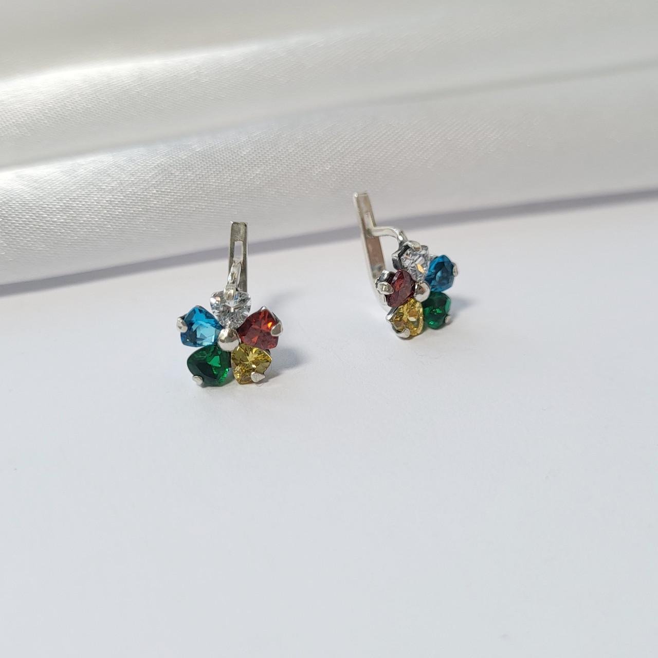 Серьги Цветок с разноцветными камнями из серебра 925 пробы 2,68 г (2270)
