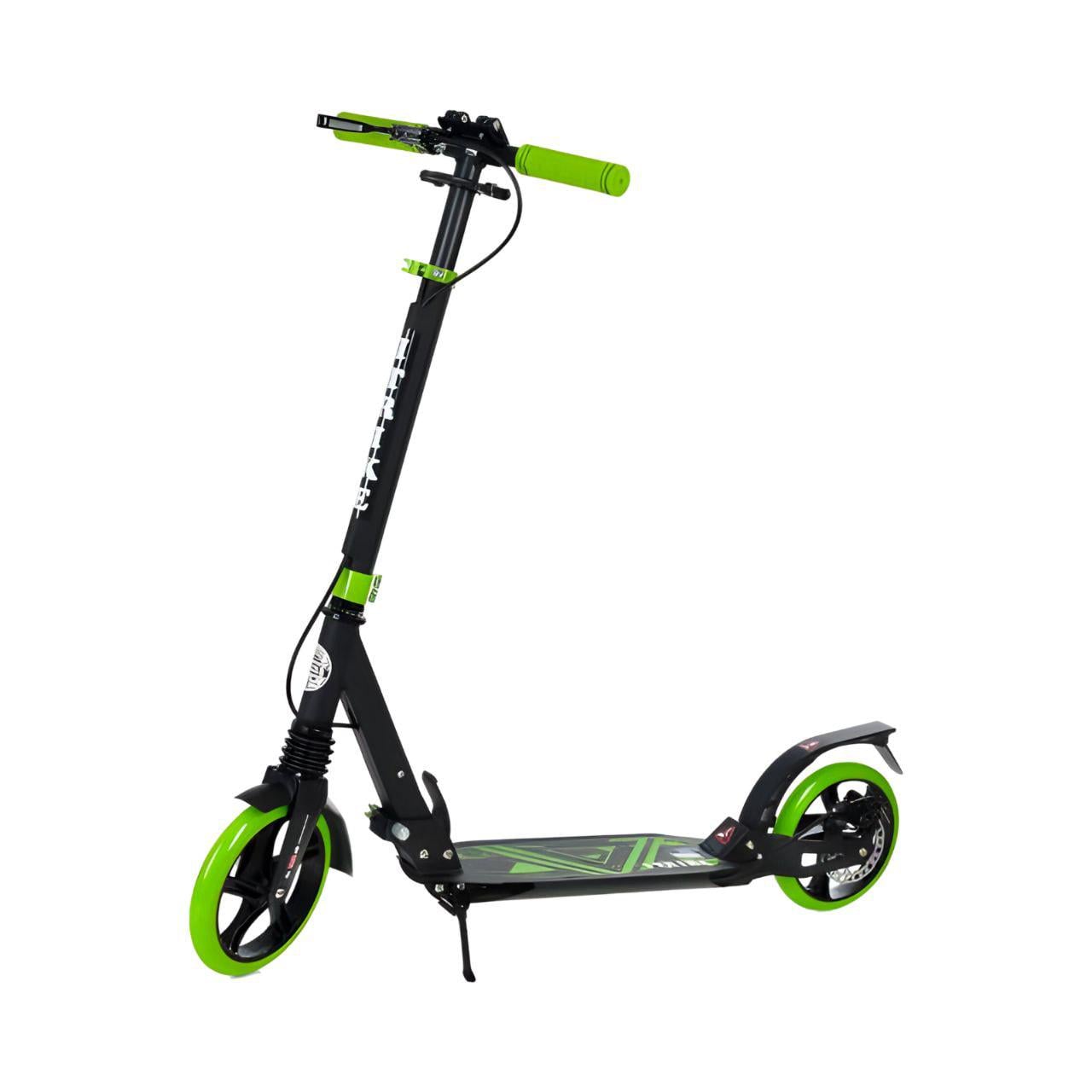 Самокат SR 2-018-11-BGR взрослый складной/дисковые тормоза/амортизаторы/замок/светоотражатель/подставка Зеленый (25931294)