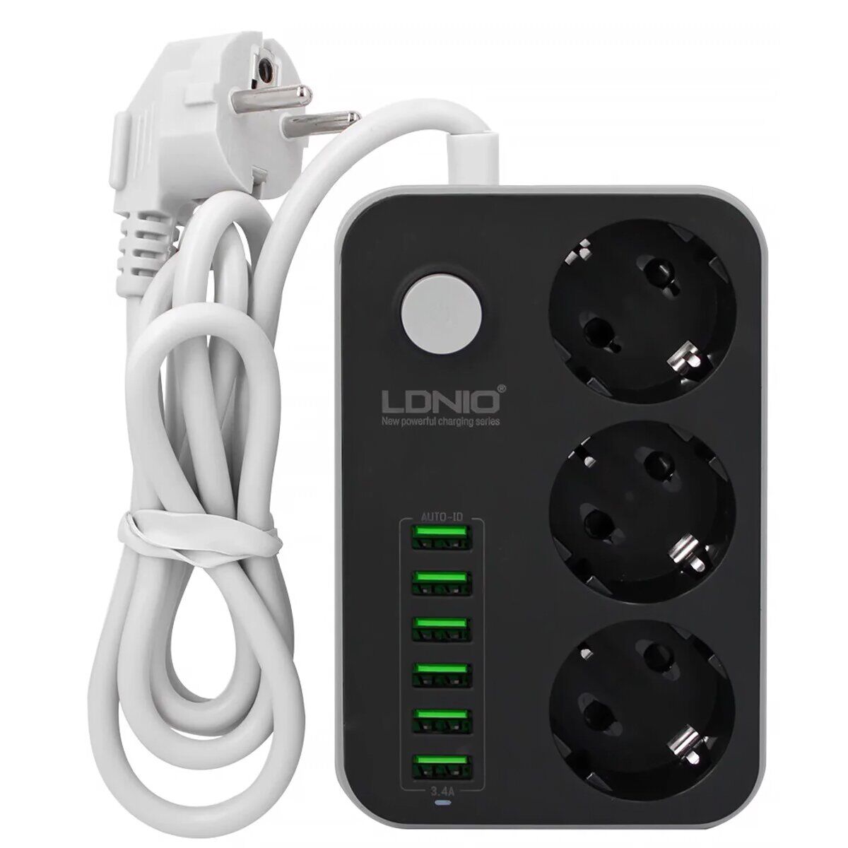 Фільтр мережевий подовжувач Ldnio SE3631 3 розетки і 6 USB 1,6 м Чорно-білий