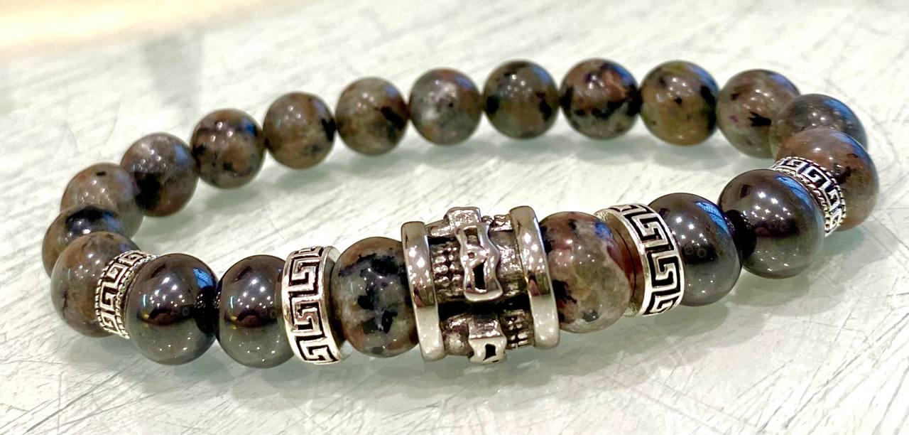 Браслет LITAURS из натуральных камней лабрадорит/гематит с металлическими вставками L 18-21 см (241212-1)