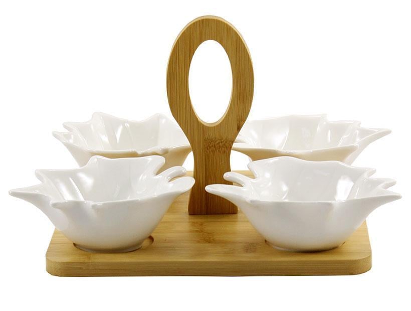 Менажниця порцелянова Interos на підставці 4 секційна 21 см Білий (PJ03195)