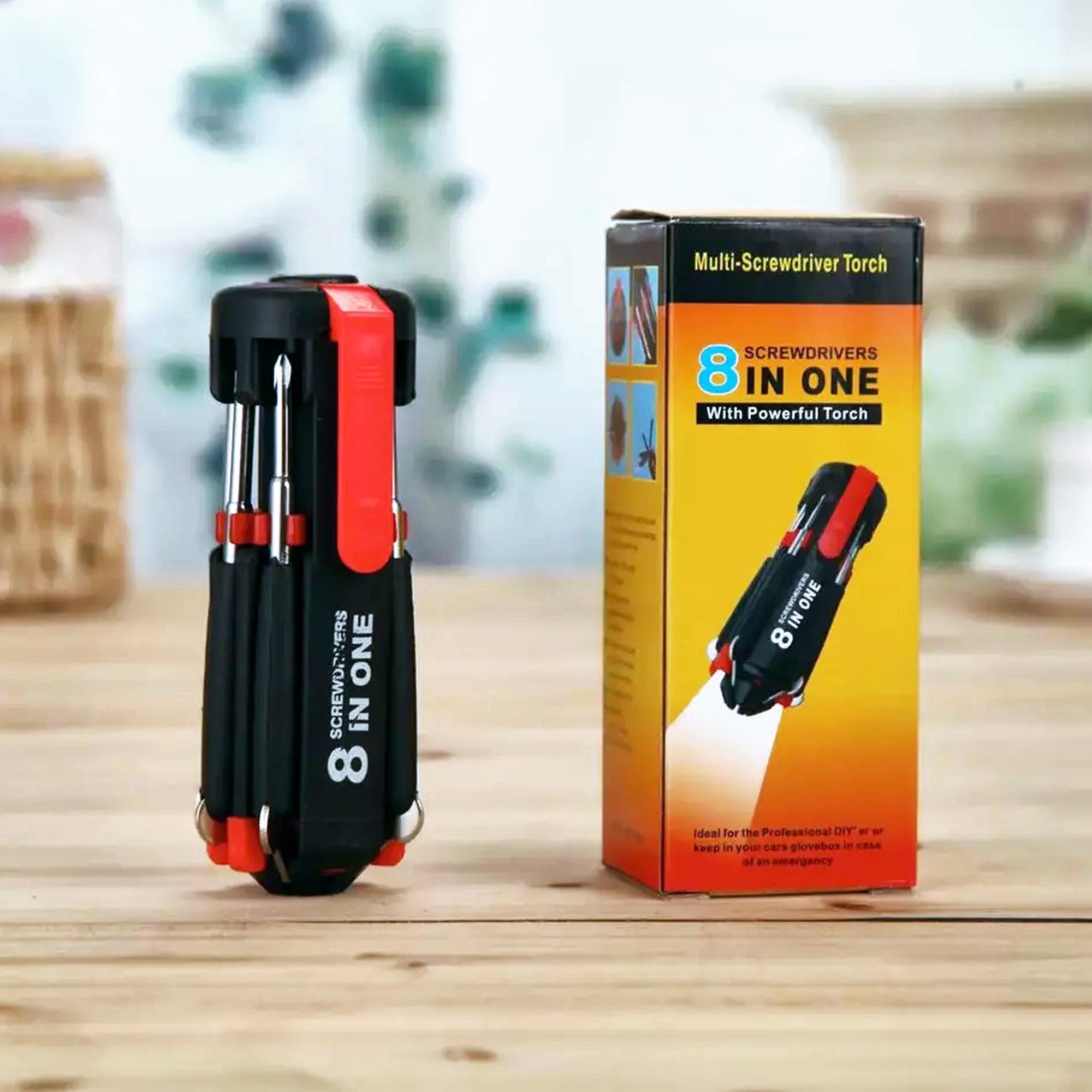 Отвертка портативная Multi-Screwdriver Torch со светодиодным фонариком 8в1 Черный/Красный - фото 10