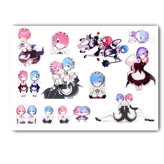 Стикеры наклейки аниме Re:Zero Рем Рам Жизнь с нуля в альтернативном мире А4 лист (stik_055)