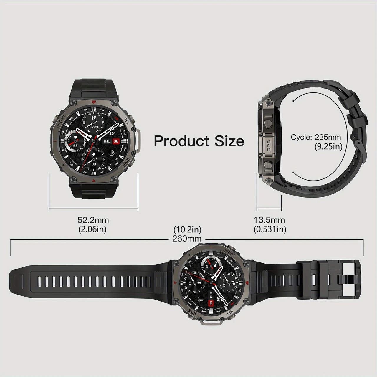 Смарт-годинник військовий T Rex 3 з GPS/компасом протиударні IP68 Чорний (MIL-STD-810H) - фото 4 Смарт-годинник військовий T Rex 3 з GPS/компасом протиударні IP68 Чорний (MIL-STD-810H) - фото 4