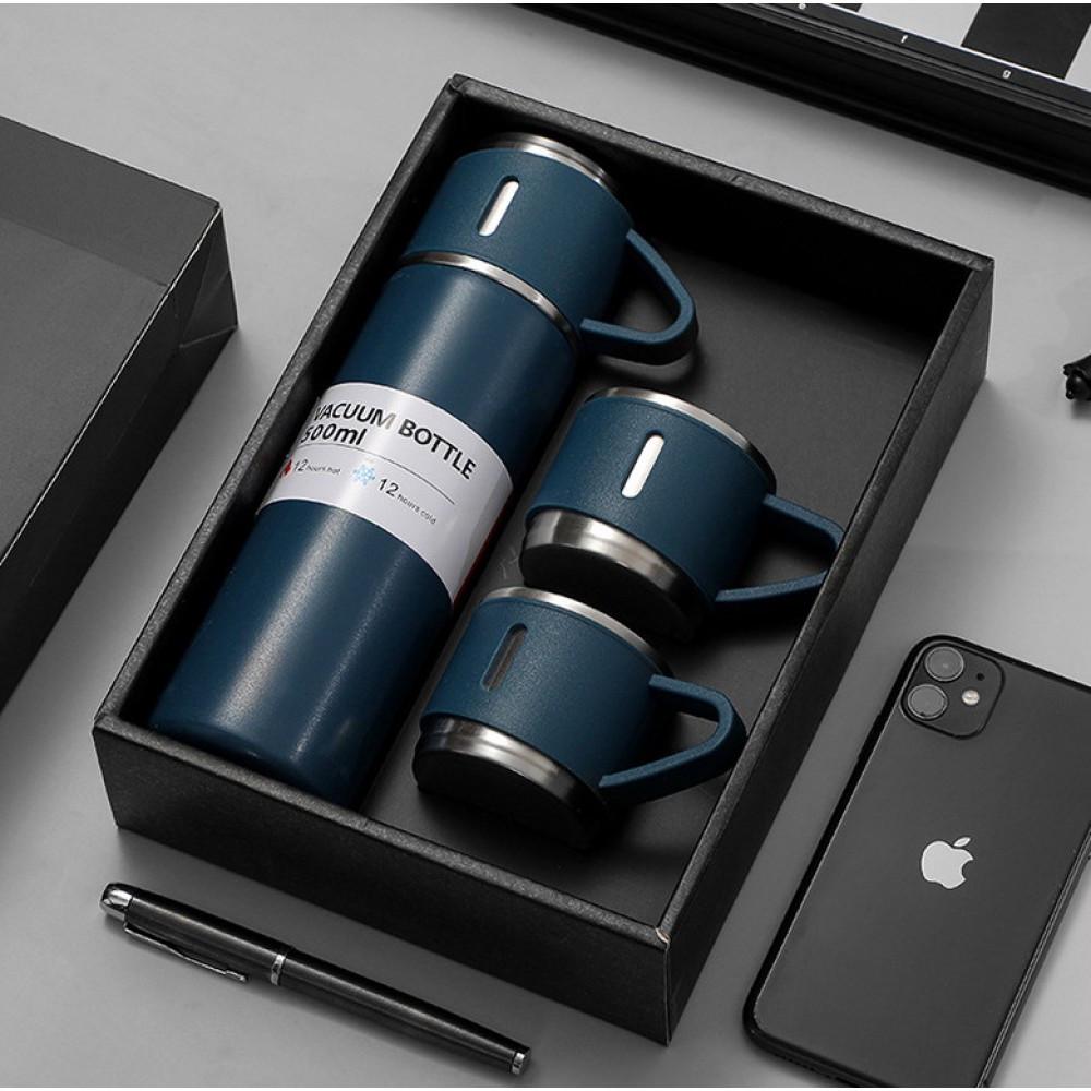 Набор термос с чашками 3 шт. с вакуумной изоляцией в подарочной упаковке 500 мл Синий (MX-00008959E) - фото 2 Набор термос с чашками 3 шт. с вакуумной изоляцией в подарочной упаковке 500 мл Синий (MX-00008959E) - фото 2