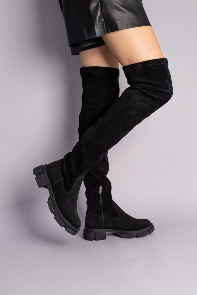 Ботфорти замшеві на низькому ходу зимові р. 41 Чорний (6725-1е/41) - фото 2