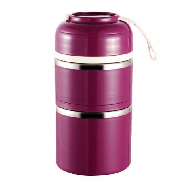 Термос для еды/супа металлический Fresh 1200 мл 2 этажа Бордовый