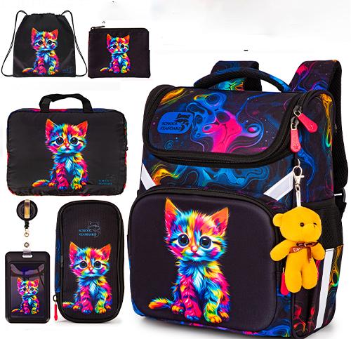 Школьный набор для девочки School Standard Кот 6в1 для младших классов ортопедический 34х26х14 см (350-104)