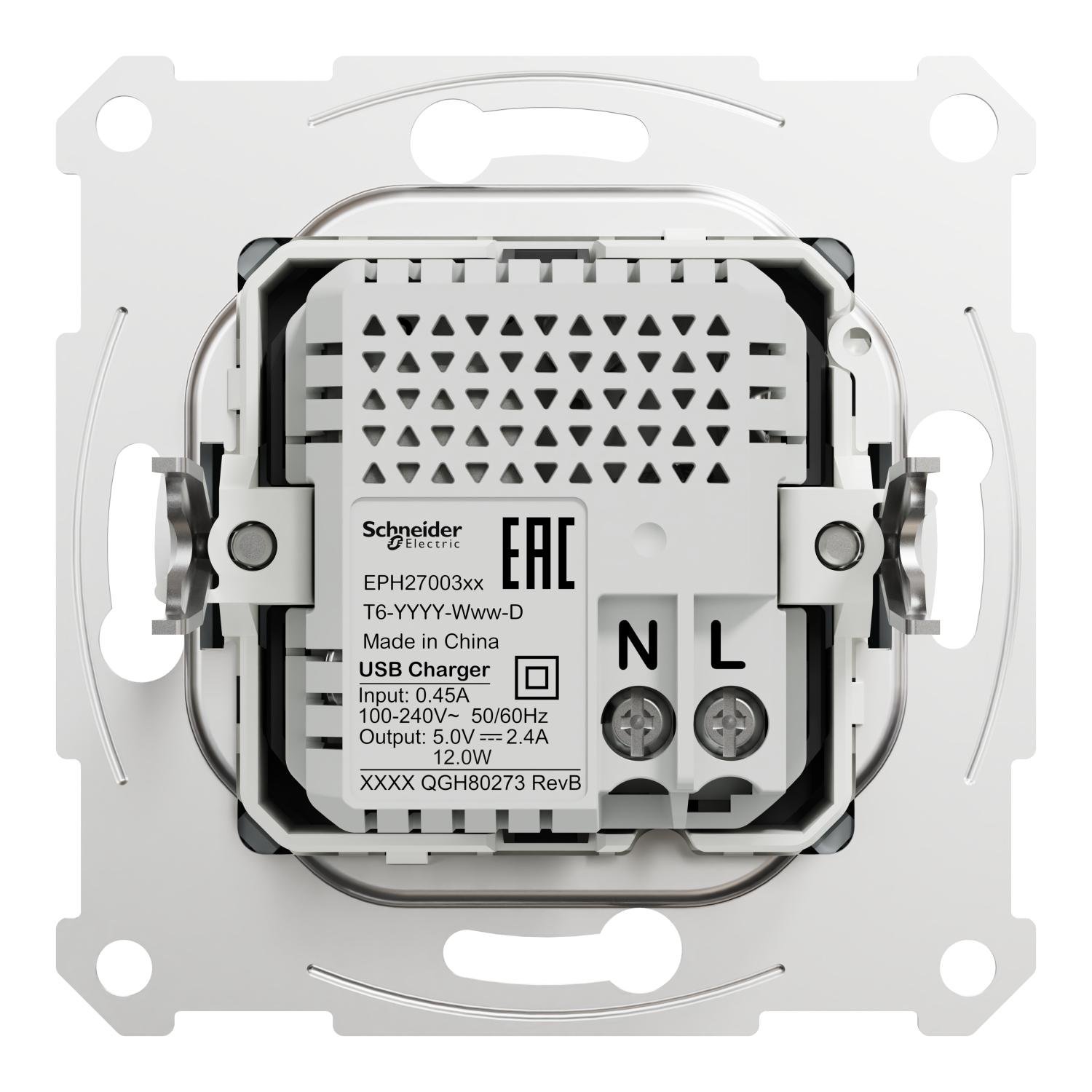 Розетка Schneider Electric Asfora ABS USB А+С 2,4А Сталь (EPH2700362)
