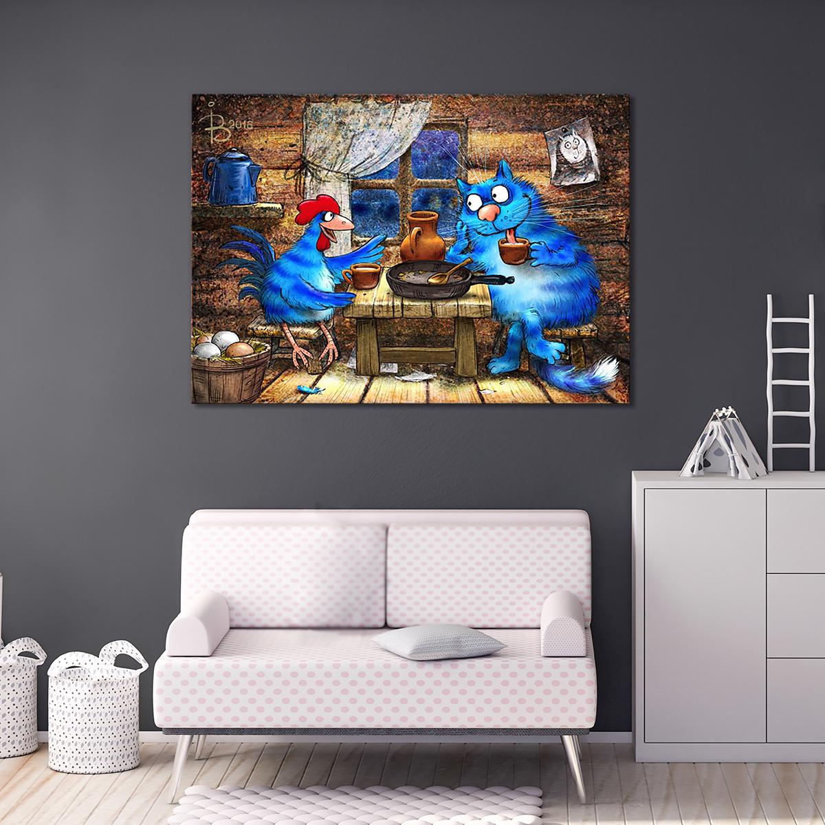 Модульная картина Кот и петух беседуют о любви (Сиквел -Кот и Петух) 1 модуль 80x120 см