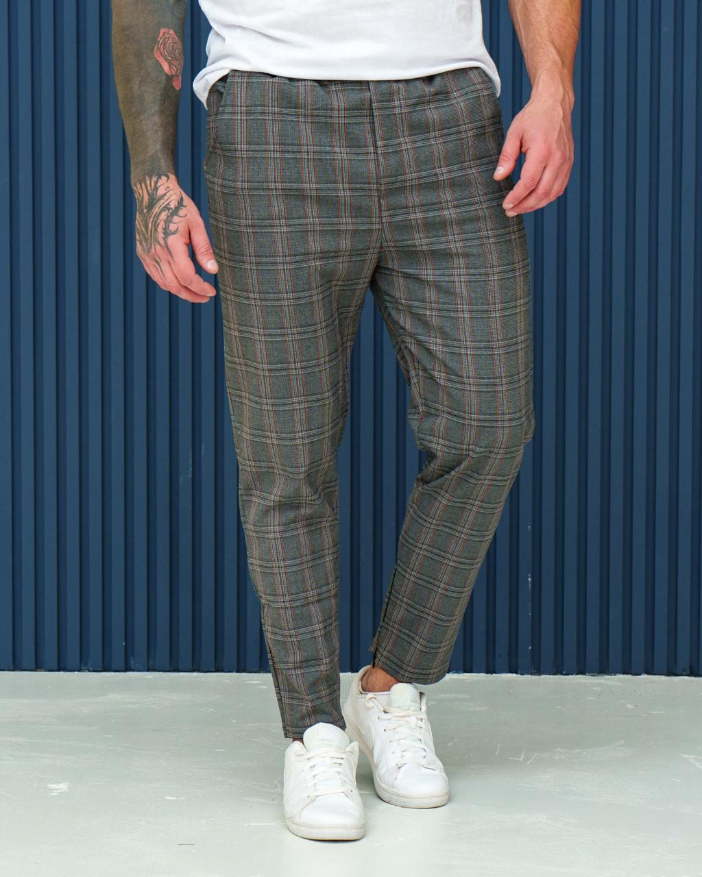 Брюки мужские slim-fit в клетку M Серый (J0021/1)