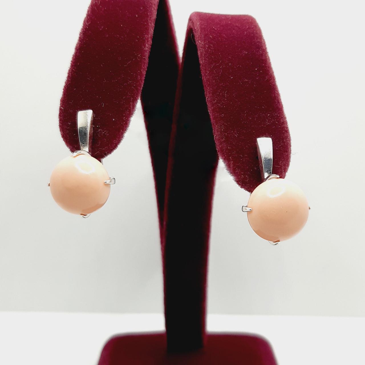 Серьги серебро персиковый коралл родий 925° 5,50 г (1974)