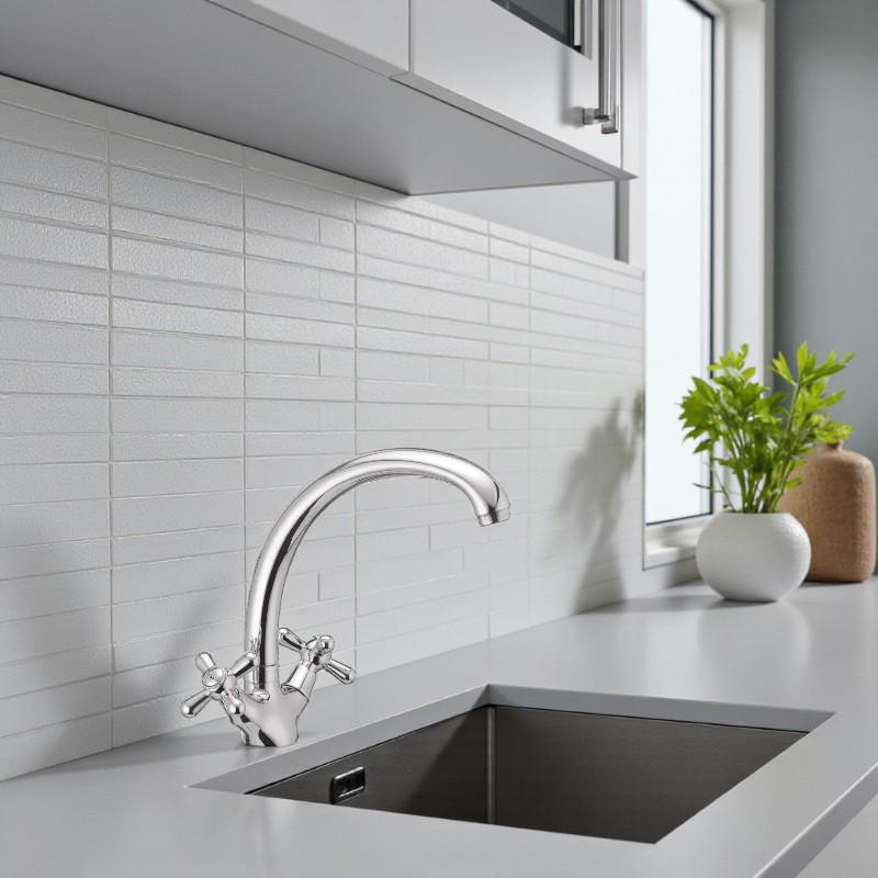 Смеситель для кухни Cron TEOREMA-273 с высоким изливом с двумя вентилями цинковый сплав Хром (b-CR0834) - фото 5 Смеситель для кухни Cron TEOREMA-273 с высоким изливом с двумя вентилями цинковый сплав Хром (b-CR0834) - фото 5