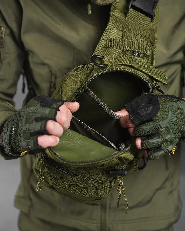 Рюкзак тактичний однолямковий Tactical із системою MOLLE 5 л Олива (095 olive) - фото 3 Рюкзак тактичний однолямковий Tactical із системою MOLLE 5 л Олива (095 olive) - фото 3