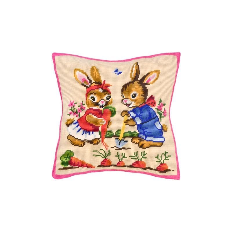 Набор для вышивания крестиком подушки Чарівниця V-37 Зайки на грядке (7305)