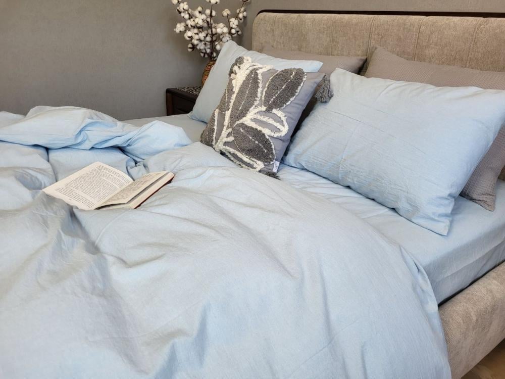 Комплект постельного белья с резинкой База хлопок евро/наволочки 50х70 см Sky Blue (W1281) - фото 4 Комплект постельного белья с резинкой База хлопок евро/наволочки 50х70 см Sky Blue (W1281) - фото 4