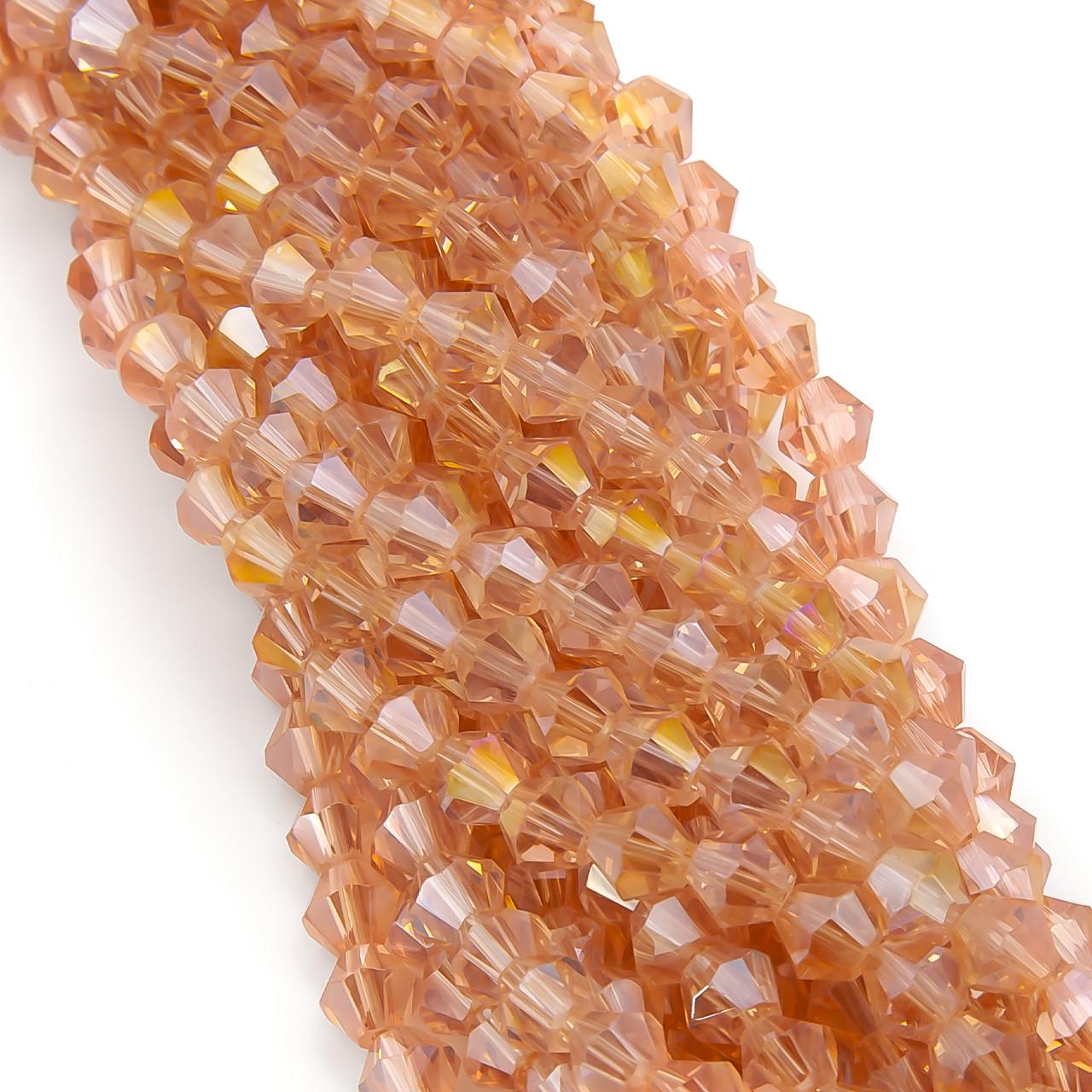 Намистини кришталеві Біконус АВ 6,2х6 мм 46 шт. Рожевий опал (БІ0006к73)