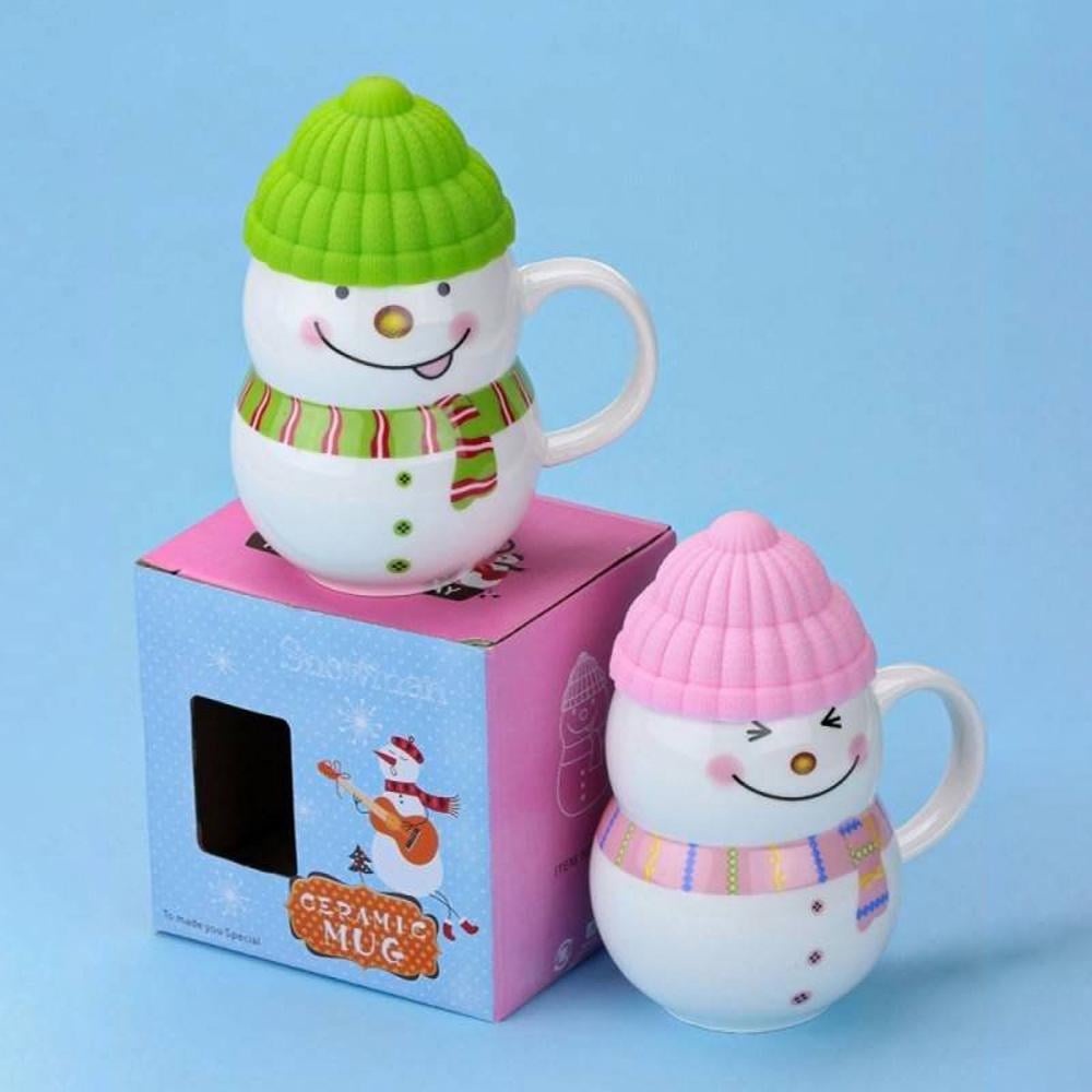 Чашка новогодняя с крышкой Снеговик керамика 350 мл Розовый (30308500) - фото 9