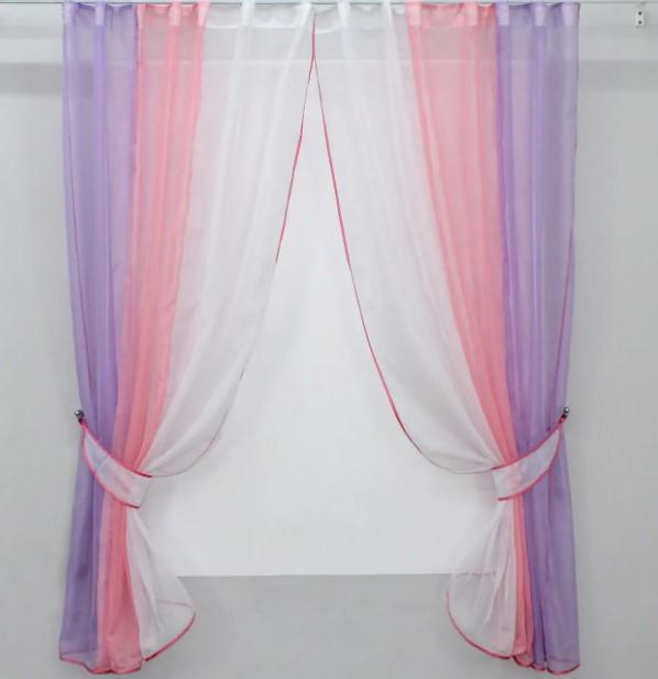 Штори кухонні шифон 300х170 см Бузковий/ Рожевий/Білий (054к) - фото 1 Штори кухонні шифон 300х170 см Бузковий/ Рожевий/Білий (054к) - фото 1