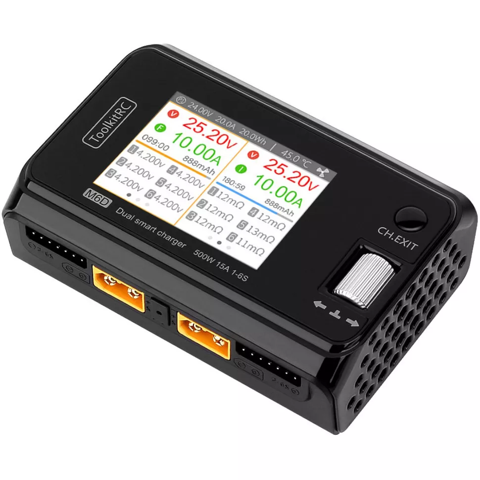 Зарядное устройство ToolkitRC M6D 500 W двухканальная зарядка на 500 Вт для аккумуляторов (231001)