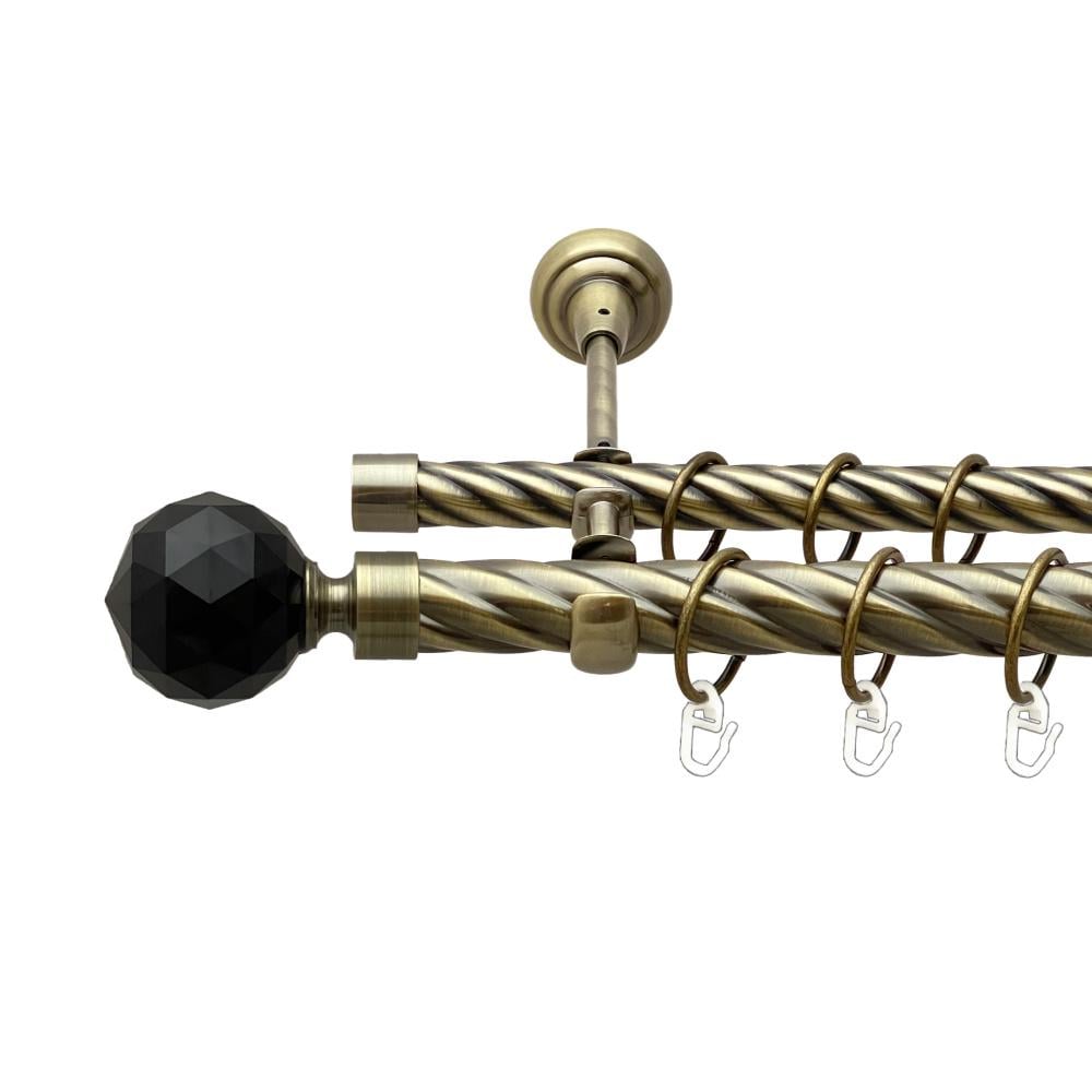 Карниз Orvit Люміера Неро металевий дворядний відкритий скручена труба кільце металеве 25/19 мм 240 см Антик (00-00024390)