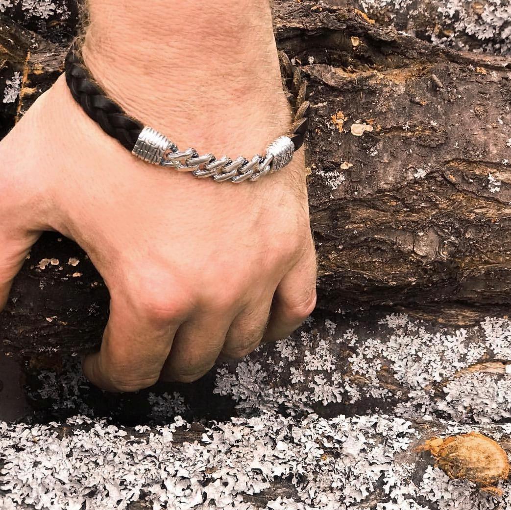 Браслет з чорним шнуром срібло 925 проби чорнене 25,92 г 22 см (601-2б) - фото 8