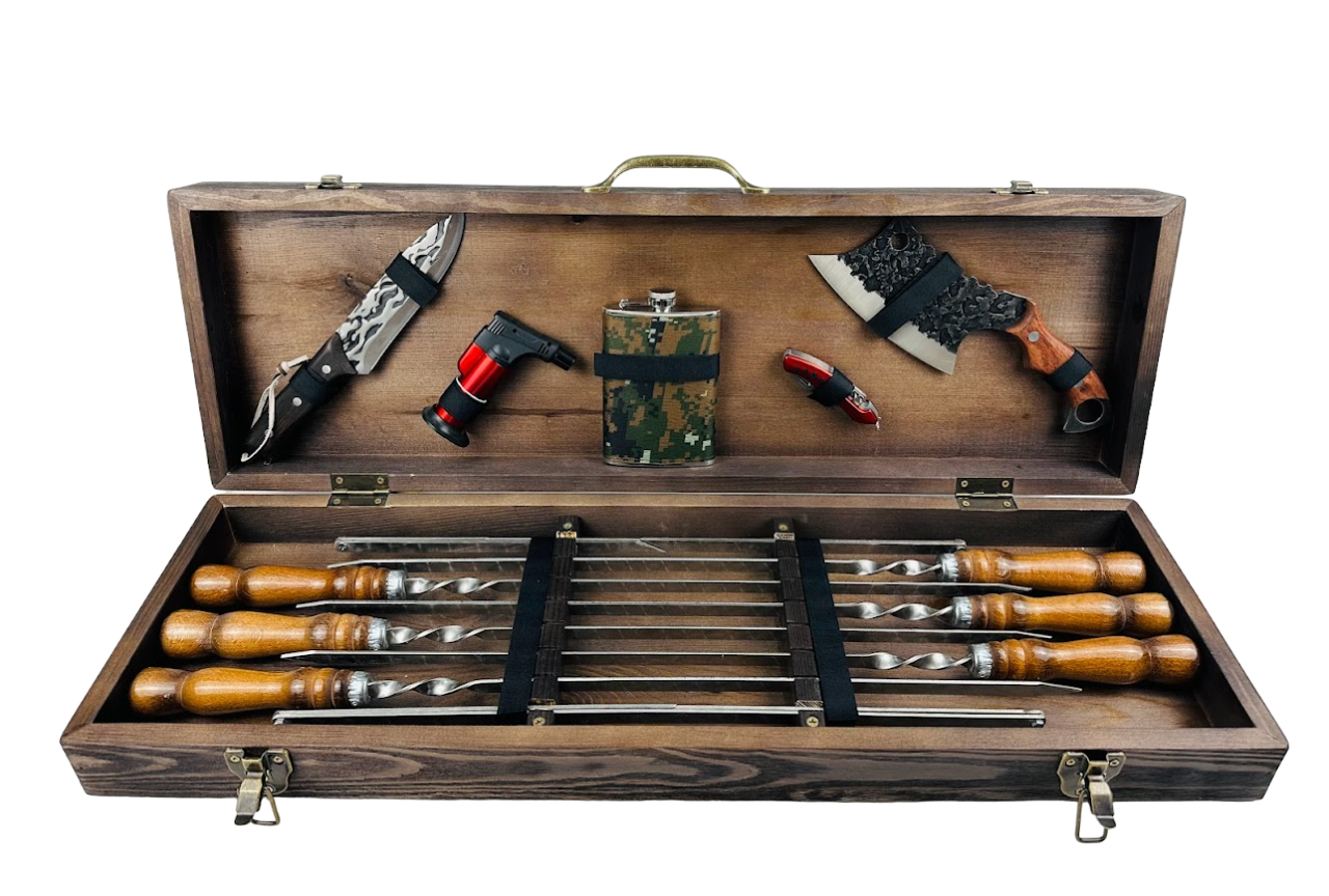 Набор шампуров подарочный Ягуар в деревянном кейсе на 12 предметов (106-10-KS-7405)