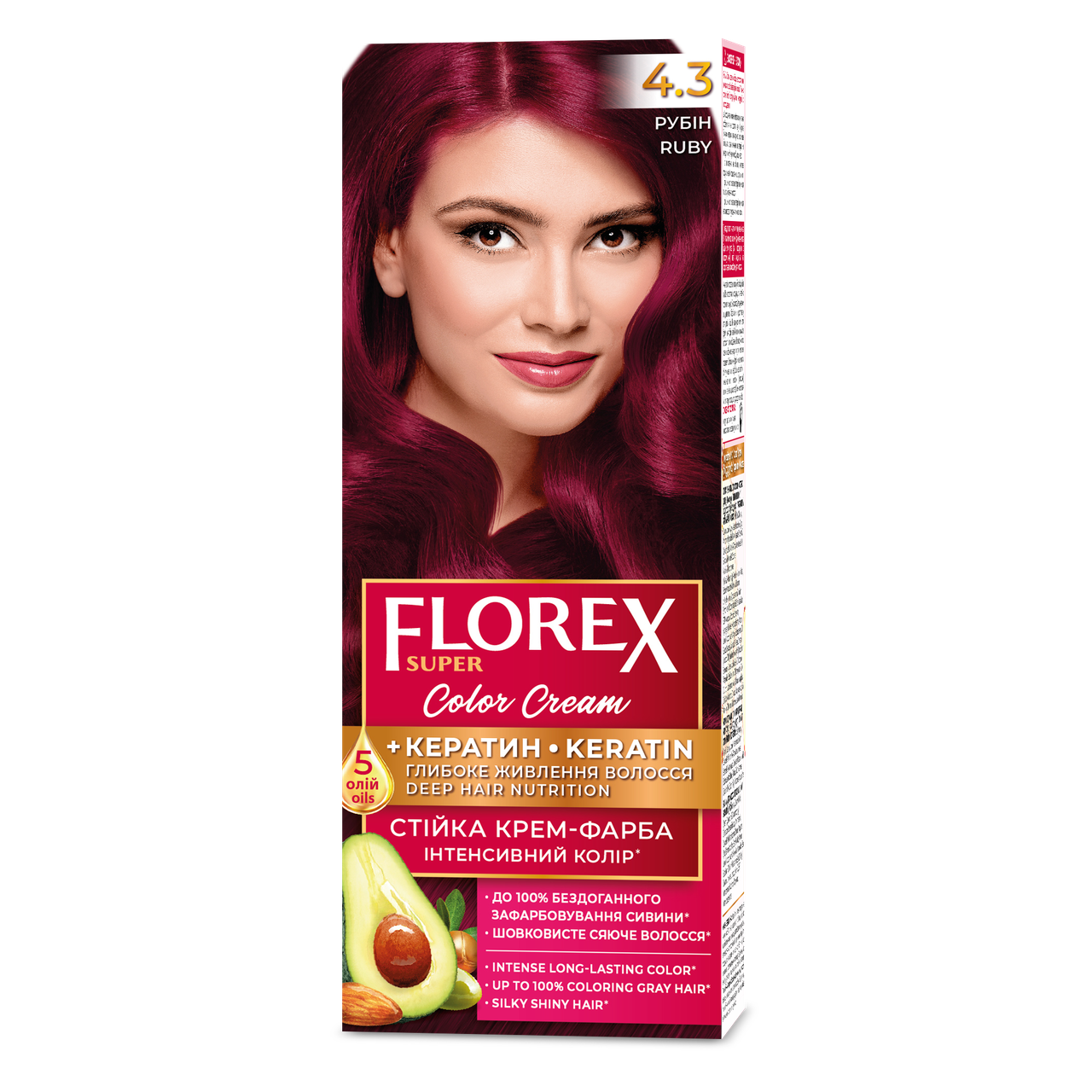Крем-краска для волос стойкая Florex кератин 4.3 120 мл Рубин