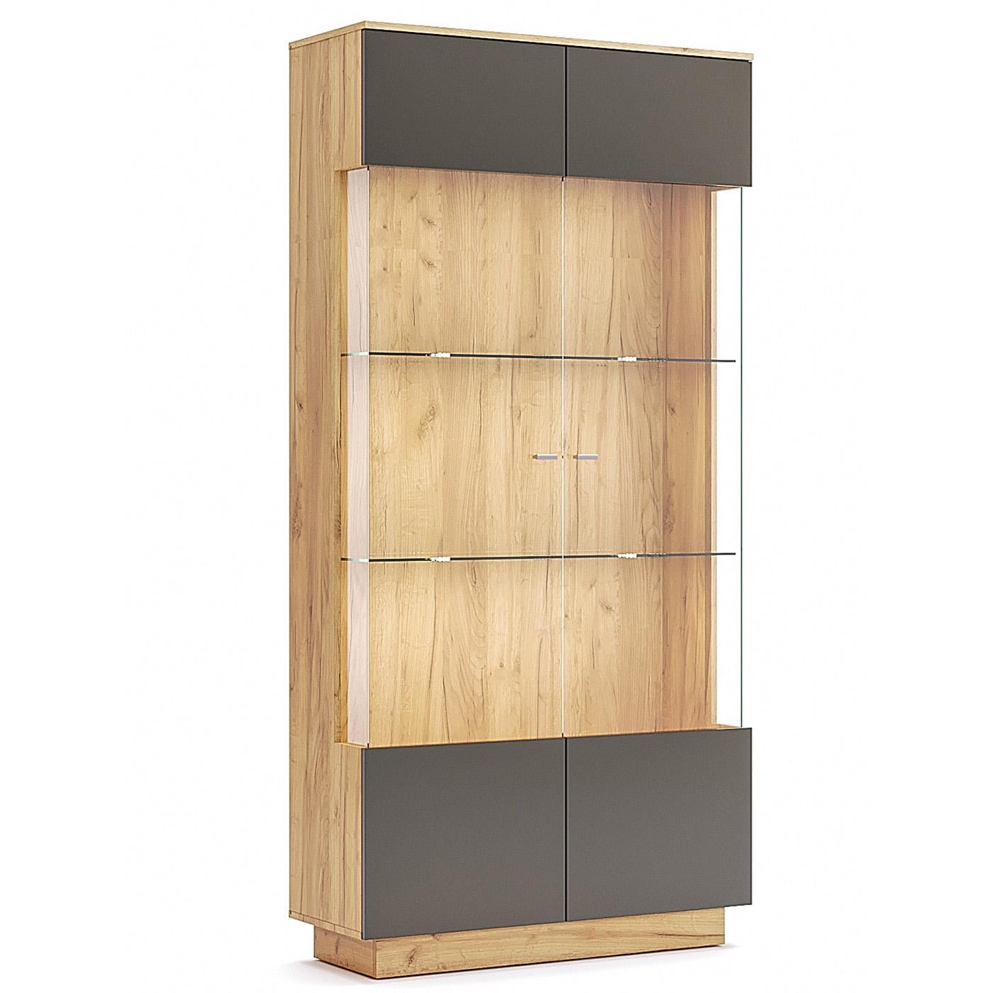 Витрина для кабинета двухдверная MiroMark Луна ламинированная ДСП/стекло 1000х380х2055 мм Дуб крафт/Черный (45448)