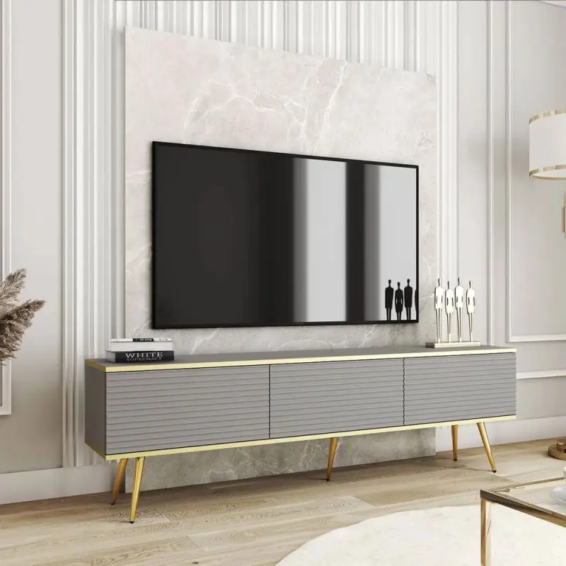 Тумба ТВ Perfect Home RTV175 MDF 175х53х32 см золотые ножки Серый (26436313)