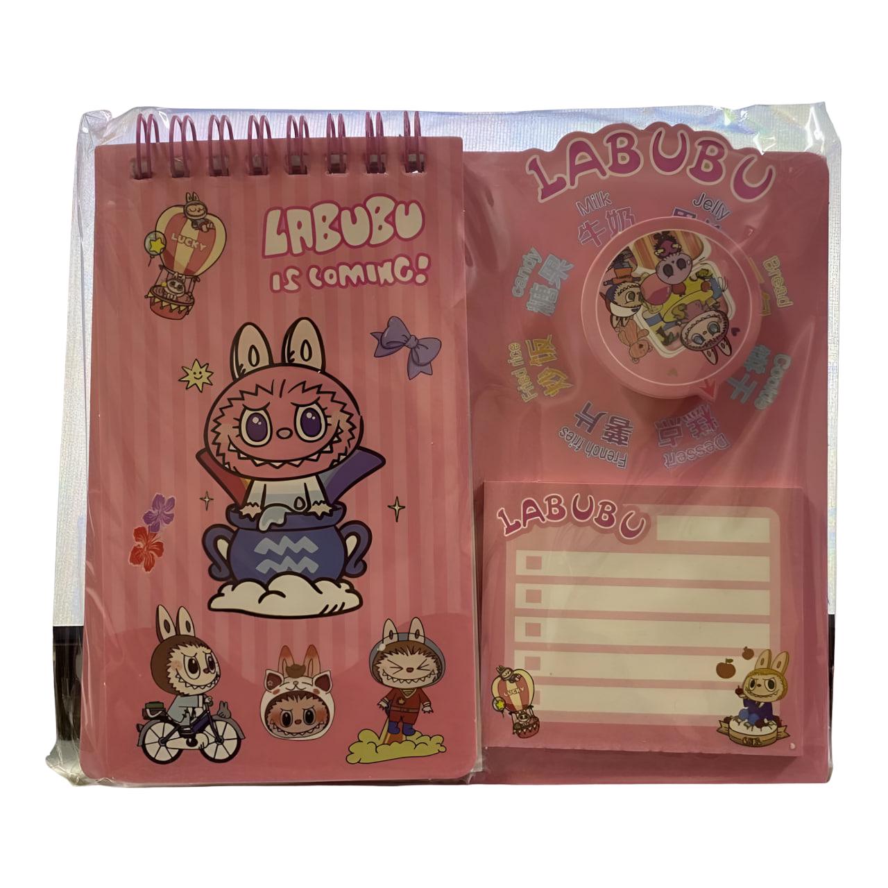Блокнот Лабубу із наліпками/стікерами для записів та тримачем для ручки Малиновий (25-SS197)