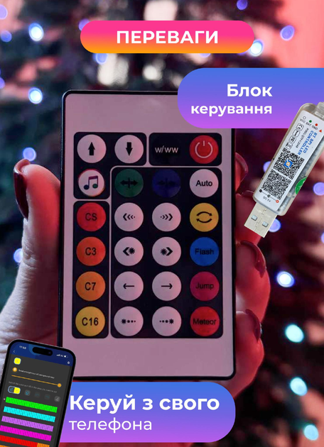 Гірлянда на ялинку з кільцем GarlandoPro 200 LED 2 м пульт USB Зелений - фото 7