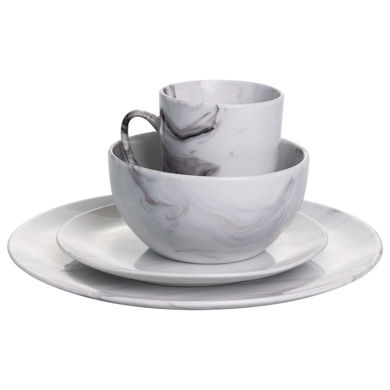 Столовый набор посуды тарелок и чашек Marmor 24 предметов на 6 персон фарфоровый (MD-24-2G) - фото 4