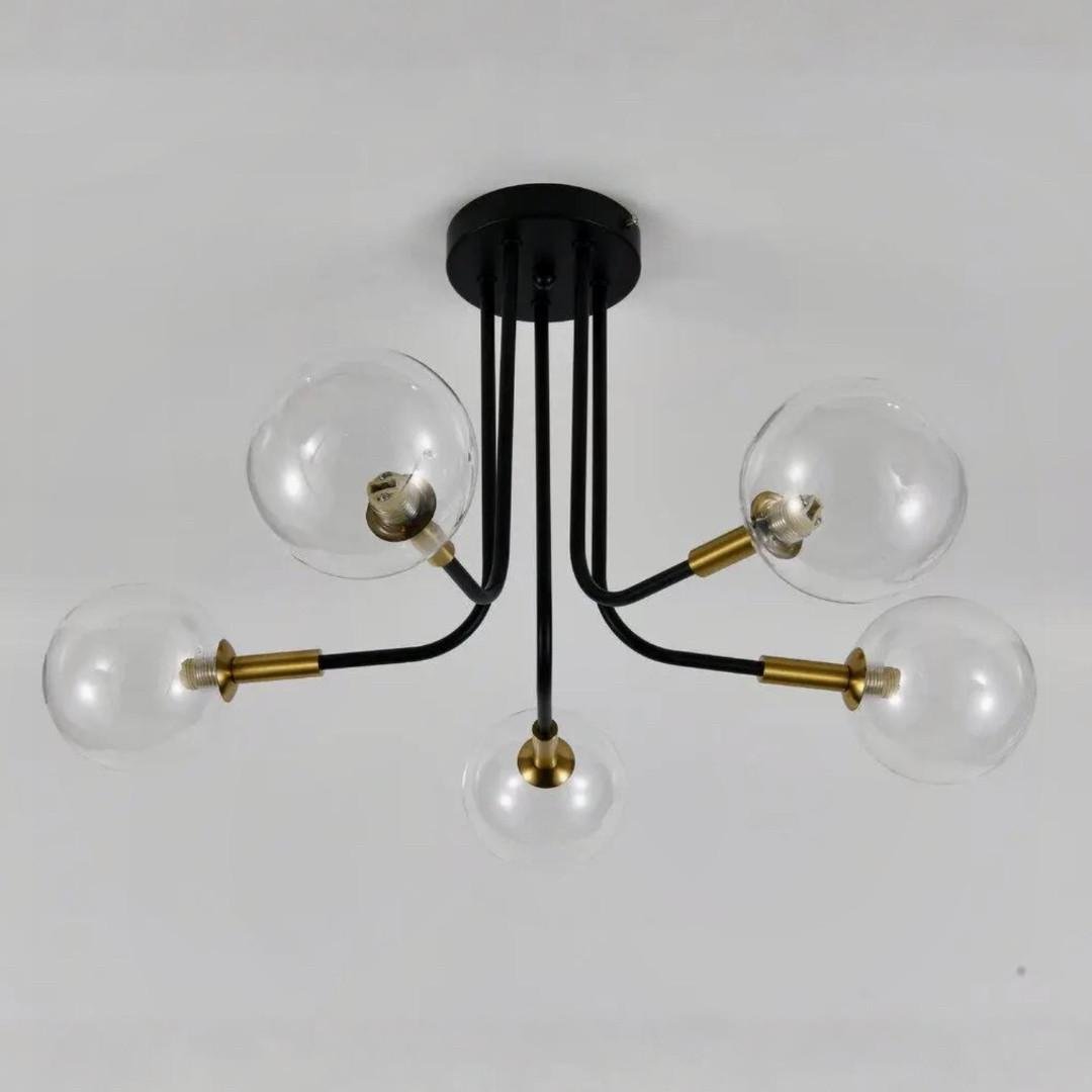 Люстра Sirius на пять стеклянных плафонов под лампу Е27 Черный/Медный (9721-5 BK+Copper)