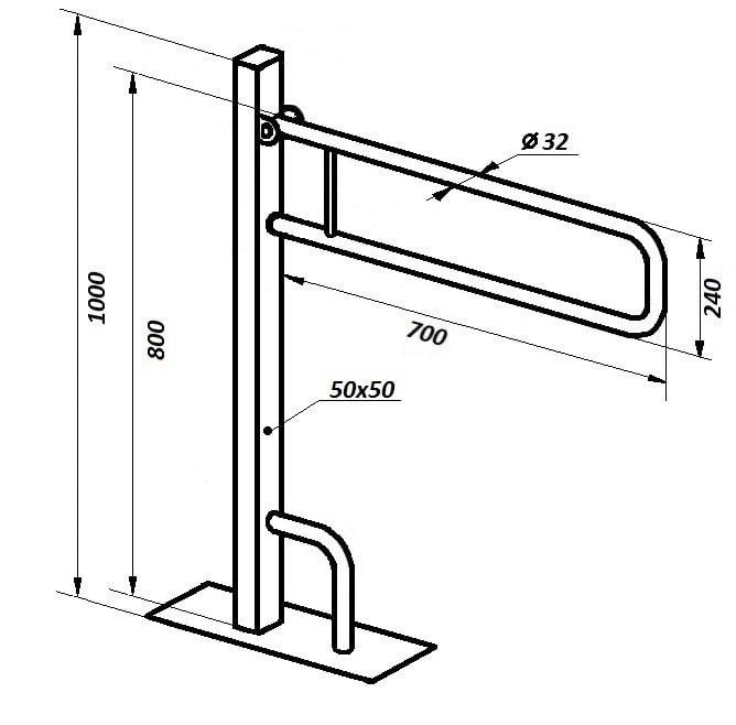 Поручень підлоговий відкидний 32-700х1000 мм (PSU-02) - фото 3