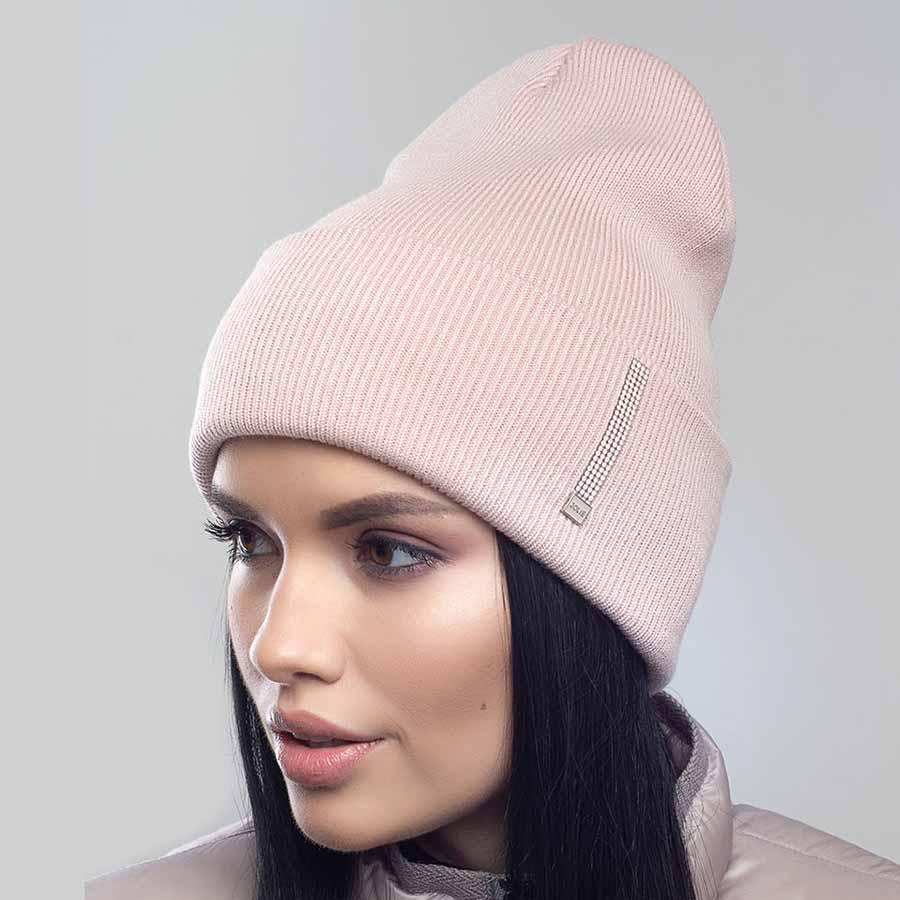 Шапка Leks Страза демісезонна з відворотом р. 53-57 Світло-пудровий