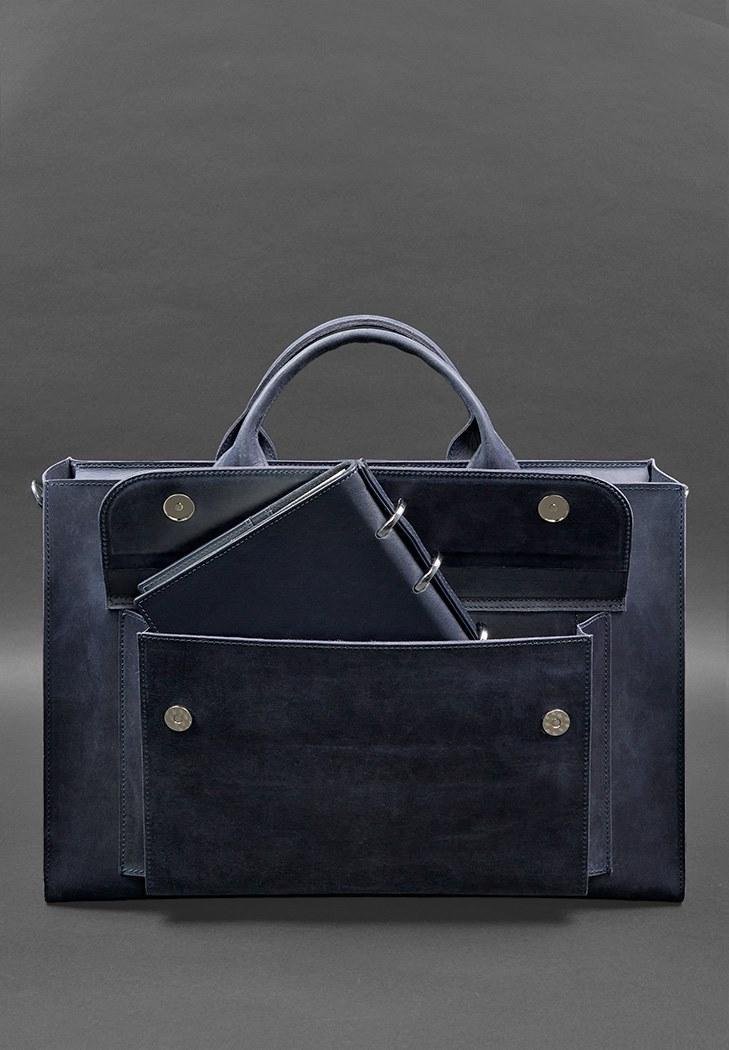 Сумка для ноутбука и документов кожаная универсальная Crazy Horse Синий (A-028134) - фото 4