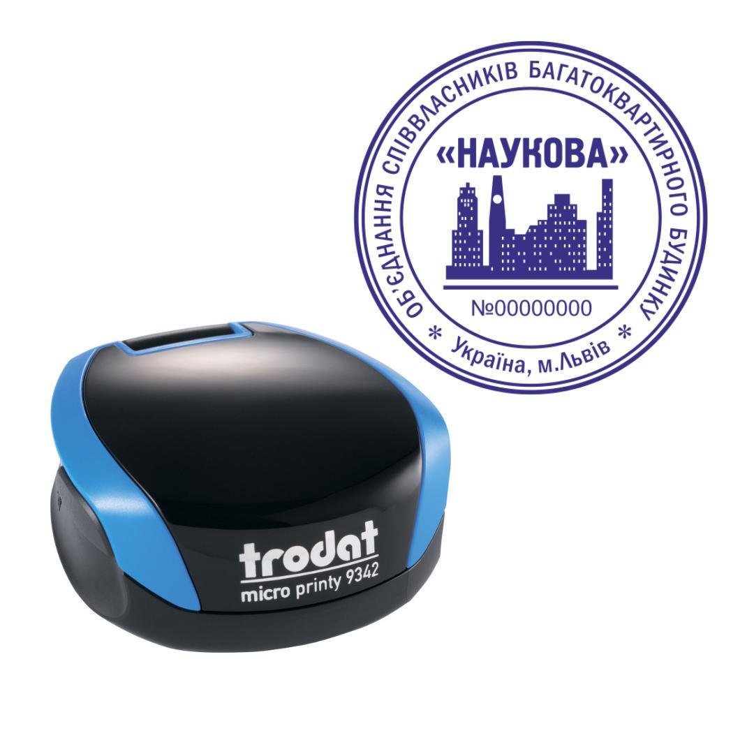 Печать ОСМД на карманном оснащении Trodat Micro Printy 9342 d 42 мм Синий (О8/9342/BL)