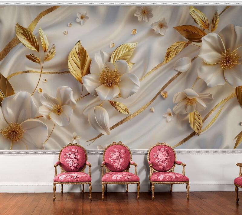 Фотообои в гостиную Золотые цветы (S2105)