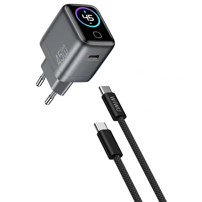 Зарядное устройство сетевой WIWU CHG500 Voyager PD45W Type-C и кабель Type-C to Type-C Grey