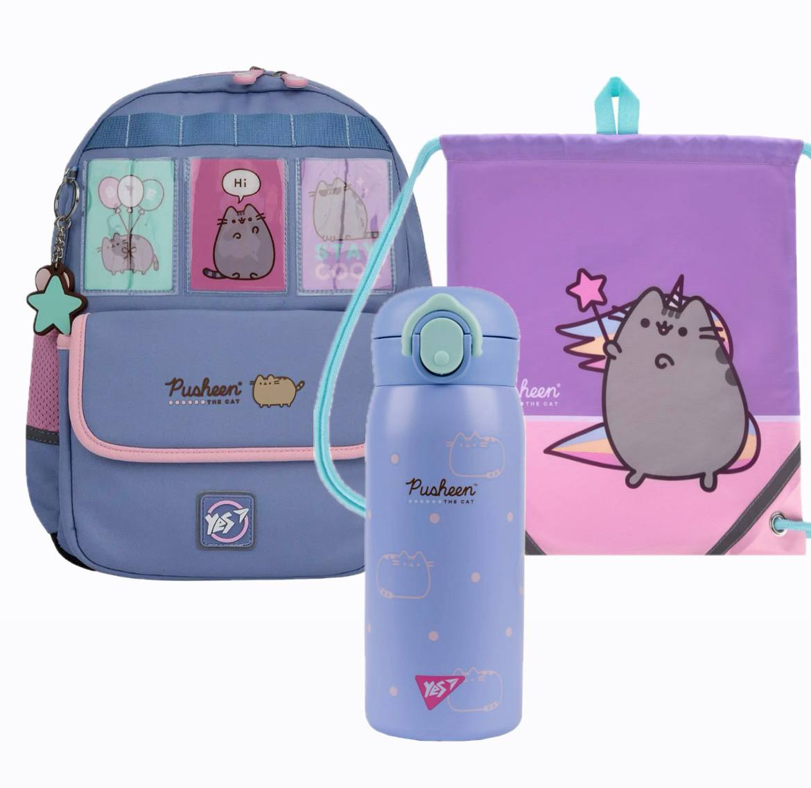 Набор школьный полукаркасный YES Pusheen Stay Cool S-104 рюкзак сумка и термос (559834К26)